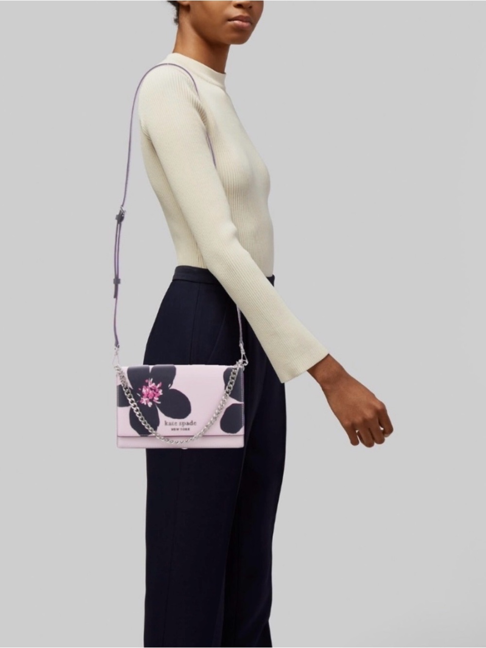KATE SPADE PINK FLORAL CONVERTIBLE CROSSBODY - Picture 2 of 7